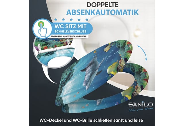 Sanilo WC-Sitz, BxL: 37,7 x 47 cm, Delphin Korallen - blau