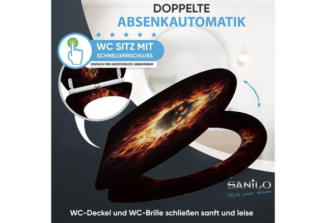 Sanilo WC-Sitz, BxL: 37,7 x 47 cm, Totenkopf in Flammen - braun