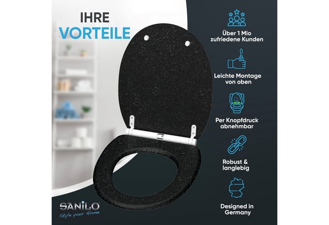 Sanilo WC-Sitz, BxL: 37,7 x 47 cm, Glitzer Schwarz