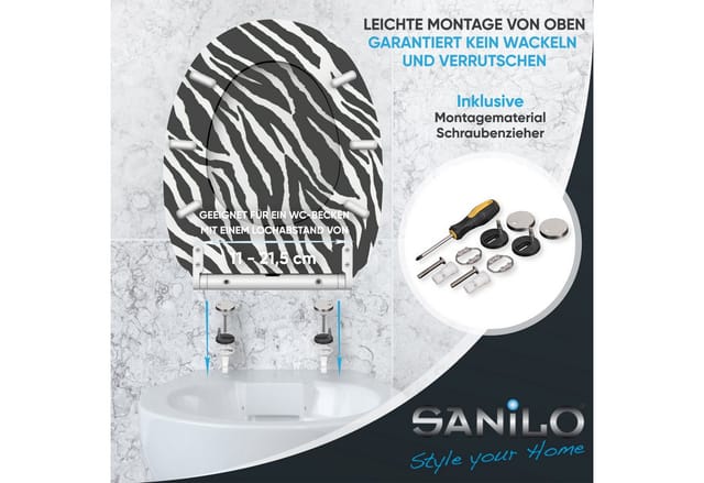 Sanilo WC-Sitz, BxL: 37,7 x 47 cm, Zebra Look - schwarz