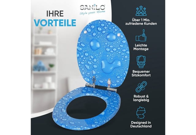 Sanilo WC-Sitz, BxL: 37,7 x 47 cm, Tautropfen Blau
