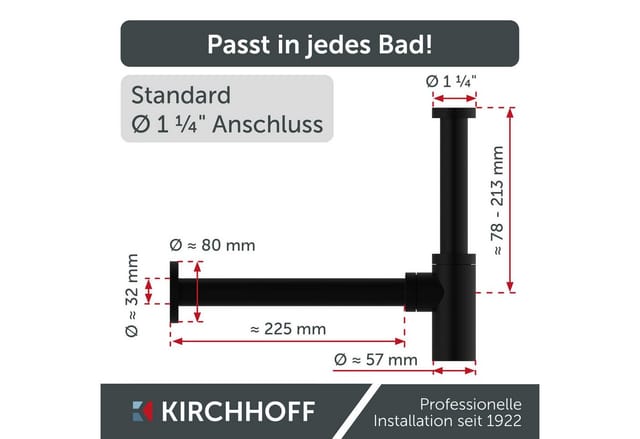 Kirchhoff Flaschensiphon, Anschluss: 1 1/4", Edelstahl - schwarz