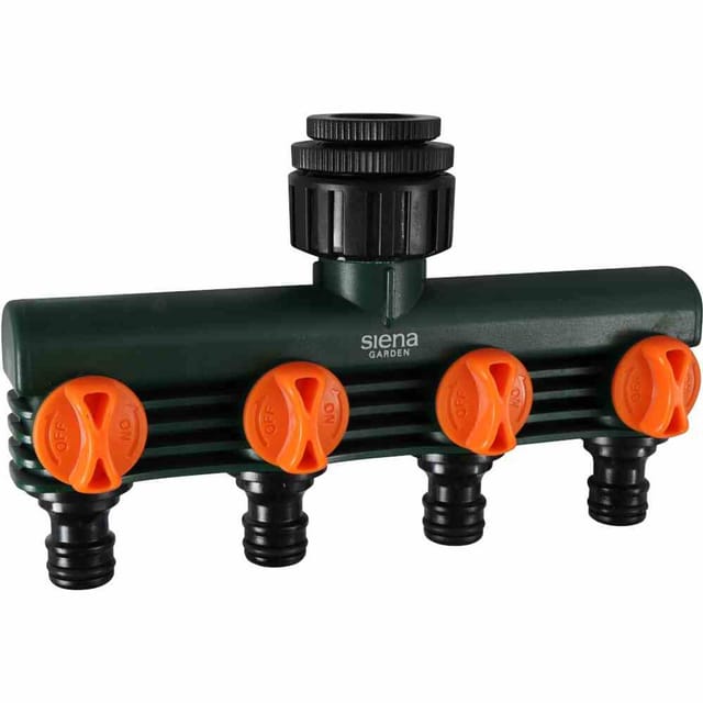 SIENA GARDEN 4-Wege-Verteiler, Länge: 17,7 cm, Kunststoff, orange|grün
