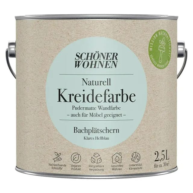 SCHÖNER WOHNEN FARBE Innenfarbe »Naturell Kreidefarbe«, Bachplätschern, matt, 2,5 l - blau