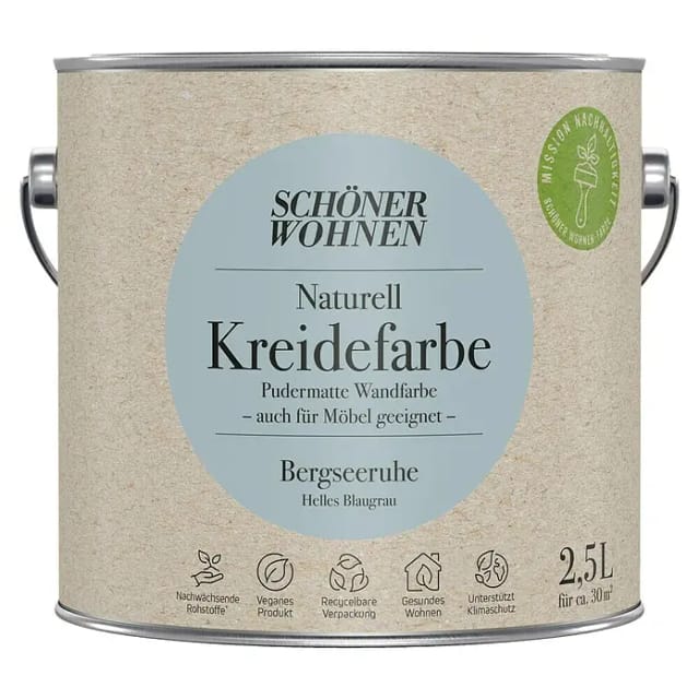 SCHÖNER WOHNEN FARBE Innenfarbe »Naturell Kreidefarbe«, Bergseeruhe, matt, 2,5 l - blau