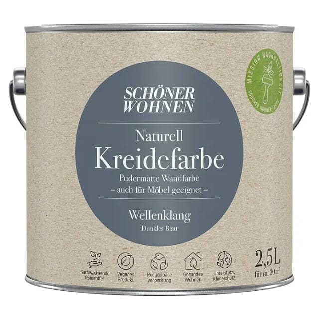 SCHÖNER WOHNEN FARBE Innenfarbe »Naturell Kreidefarbe«, Wellenklang, matt, 2,5 l - blau