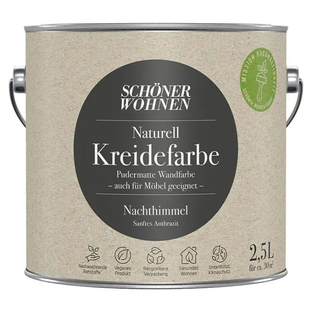SCHÖNER WOHNEN FARBE Innenfarbe »Naturell Kreidefarbe«, Nachthimmel, matt, 2,5 l - schwarz