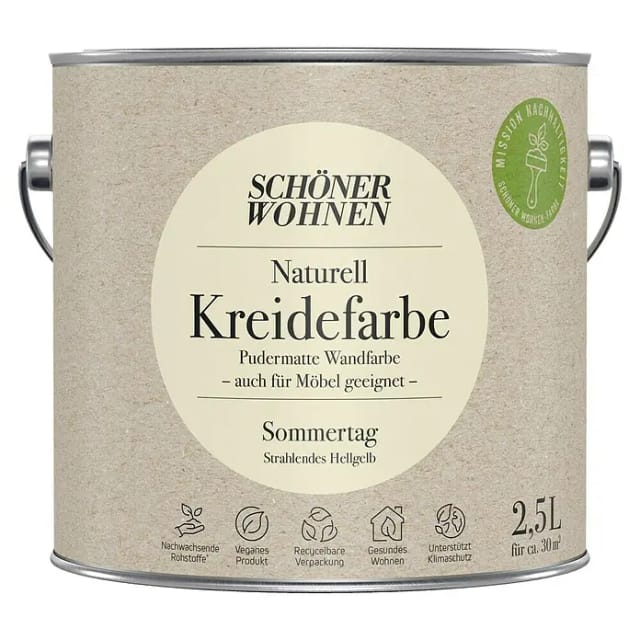 SCHÖNER WOHNEN FARBE Innenfarbe »Naturell Kreidefarbe«, Sommertag, matt, 2,5 l - gelb