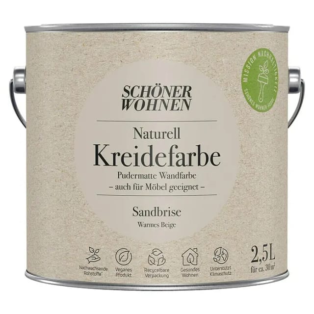 SCHÖNER WOHNEN FARBE Innenfarbe »Naturell Kreidefarbe«, Sandbrise, matt, 2,5 l - beige
