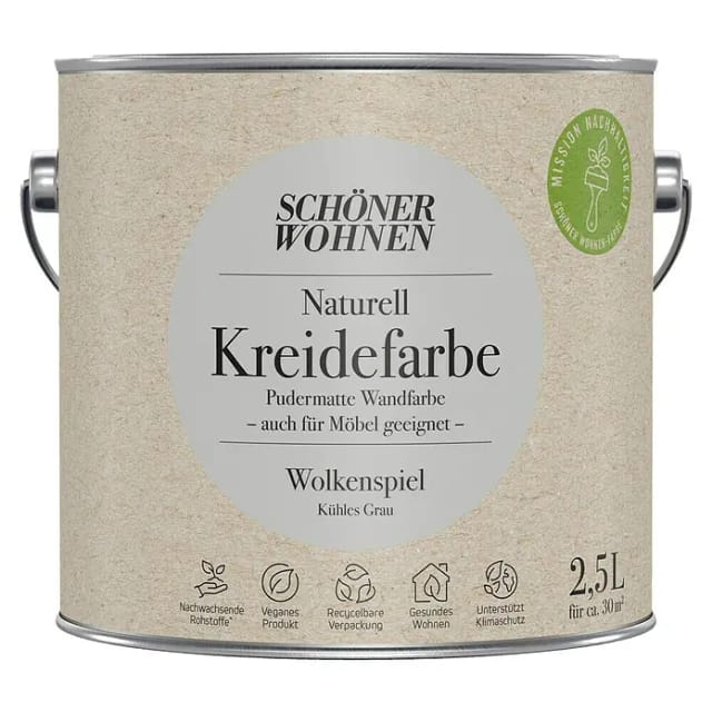SCHÖNER WOHNEN FARBE Innenfarbe »Naturell Kreidefarbe«, Wolkenspiel, matt, 2,5 l - grau