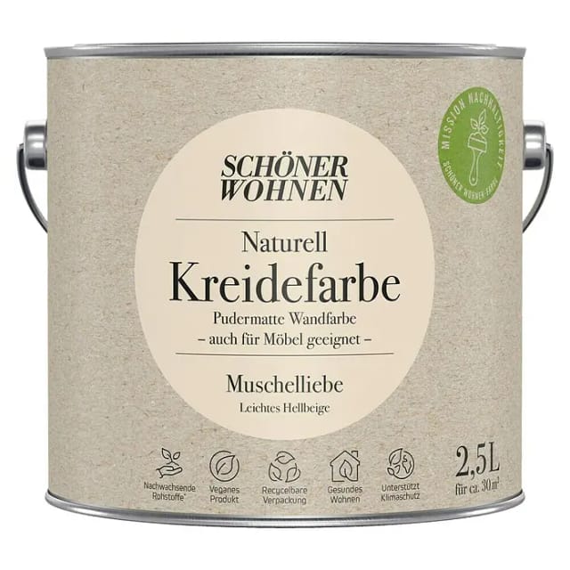 SCHÖNER WOHNEN FARBE Innenfarbe »Naturell Kreidefarbe«, Muschelliebe, matt, 2,5 l - beige