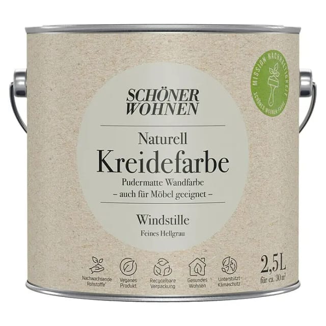 SCHÖNER WOHNEN FARBE Innenfarbe »Naturell Kreidefarbe«, Windstille, matt, 2,5 l - grau