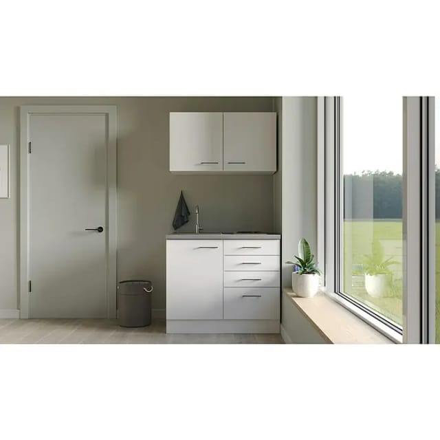 Flex-Well Miniküche »Malmö«, mit E-Geräten, Gesamtbreite: 100 cm, Arbeitsplatte mit High Pressure Laminate (HPL) - weiss