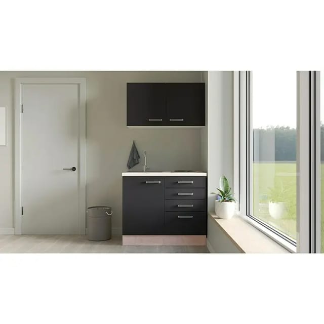Flex-Well Miniküche »Impera«, mit E-Geräten, Gesamtbreite: 100 cm, Arbeitsplatte mit High Pressure Laminate (HPL) - grau