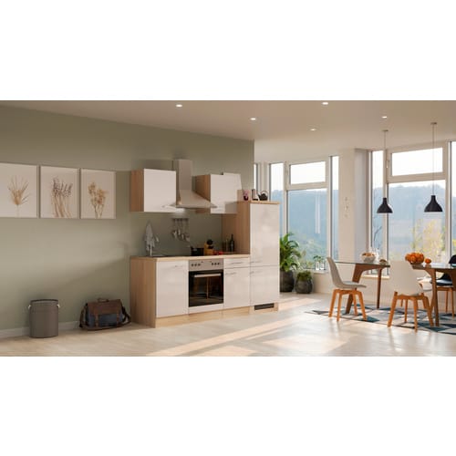 Flex-Well Küchenzeile »Nepal«, mit E-Geräten, Gesamtbreite: 220 cm, Arbeitsplatte mit High Pressure Laminate (HPL) - beige