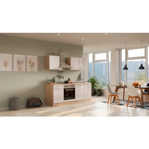 Flex-Well Singleküche »Nepal«, mit E-Geräten, Gesamtbreite: 210 cm, Arbeitsplatte mit High Pressure Laminate (HPL) - beige