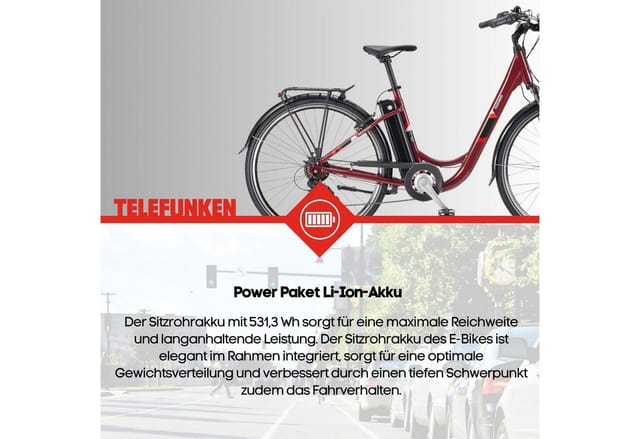 TELEFUNKEN E-Bike City 28 Zoll, RH: 48 cm, 7-Gang - rot