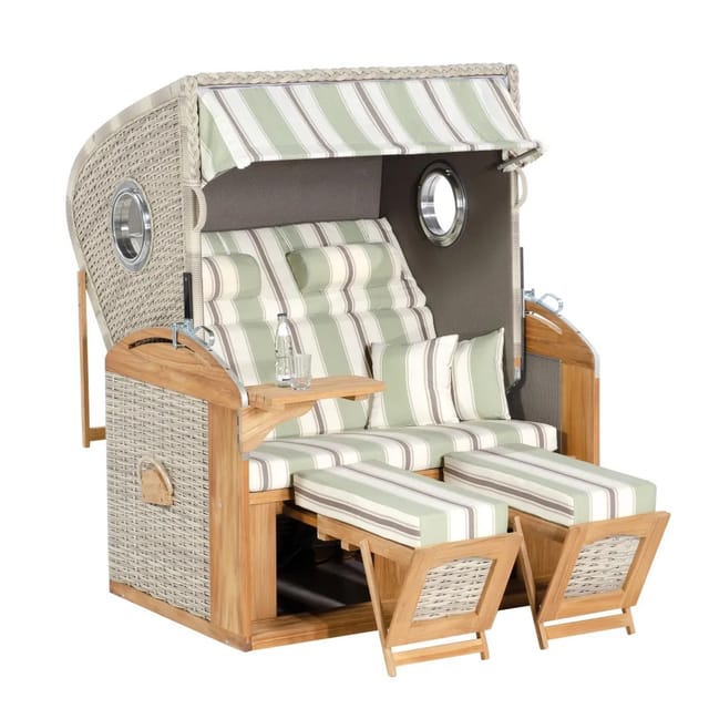 SUNNY SMART Strandkorb »Rustikal«, BxHxT: 135 x 160 x 98 cm, hellgrün/weiß/anthrazit, gestreift - grau