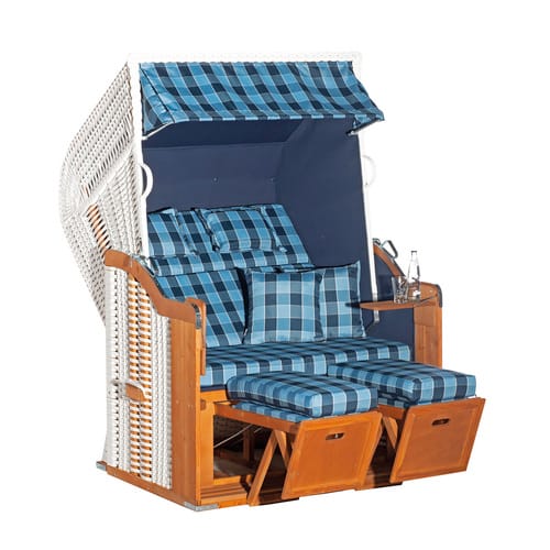 SUNNY SMART Strandkorb »Rustikal«, BxHxT: 125 x 160 x 90 cm, blau, kariert - weiss