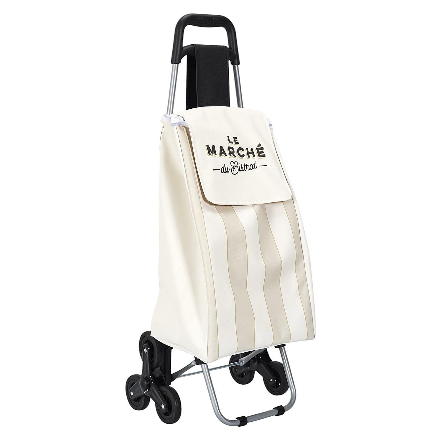 Bistrot Einkaufswagen, 6 Räder, Beige Gestreift