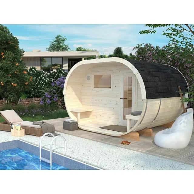 PALMAKO Fasssauna »Anette«, HxT: 250 x 274 cm, Fichte, naturbelassen - braun