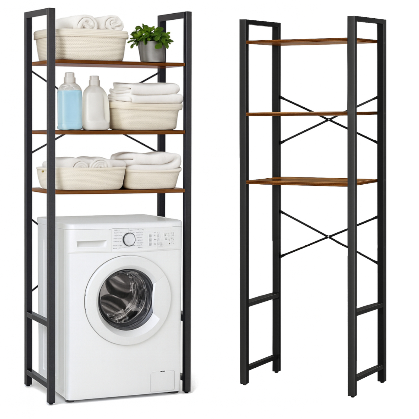 Dunkelbraunes Regal Über Der Waschmaschine Für Ein Rustikales Loft-badezimmer 66x30x186 I Begryf