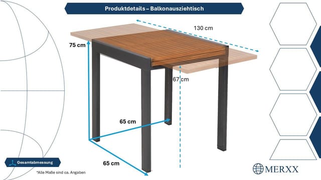 MERXX Gartentisch, BxH: 65 x 75 cm, ausziehbar, Aluminium/Akazie - braun