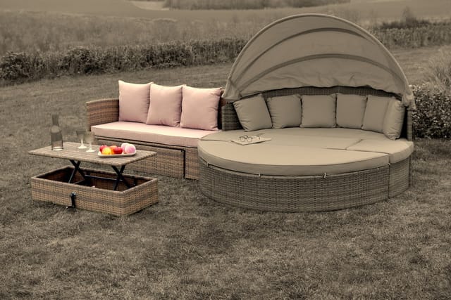 MERXX Gartenmöbelset »Riva«, 4 Sitzplätze, Aluminium/Kunststoffgeflecht, pulverbeschichtet - braun
