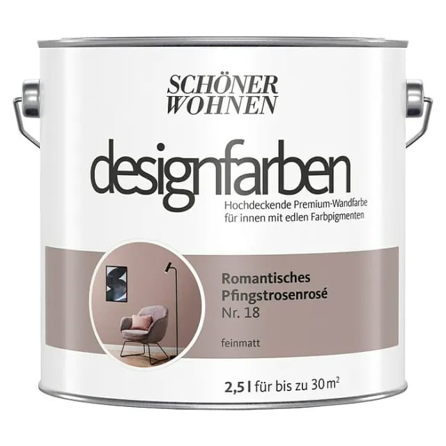 SCHÖNER WOHNEN FARBE Dispersionsfarbe »Designfarbe«, Romantisches Pfingstrosenrose, 2,5L - rosa