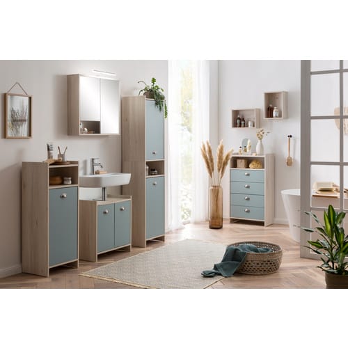 SCHILDMEYER Waschbeckenunterschrank »Lindholm«, BxHxT: 57 x 62,4 x 33 cm, sandeiche/taubenblau, melaminbeschichtet - braun