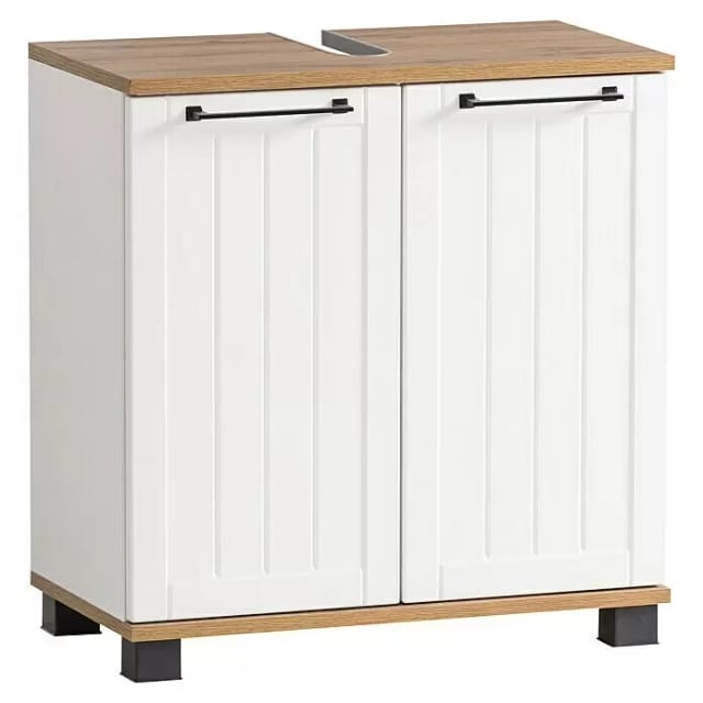 SCHILDMEYER Waschbeckenunterschrank »Jelda«, BxHxT: 59,8 x 62,4 x 32,6 cm, mattweiß/eiche, melaminbeschichtet - weiss