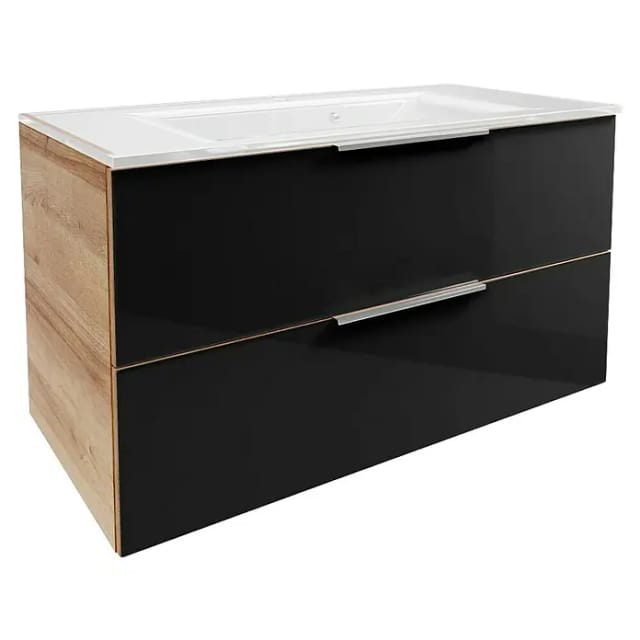FACKELMANN Badmöbel-Set »B.Brillant«, Waschplatz 100 cm, Asteiche-Glas, Anthrazit, 1000 x 542 x 489 mm - schwarz