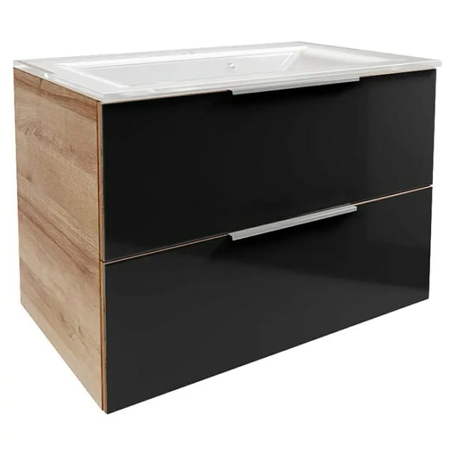 FACKELMANN Badmöbel-Set »B.Brillant«, Waschplatz 80 cm, Asteiche-Glas, Anthrazit, 800 x 542 x 489 mm - schwarz
