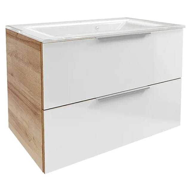 FACKELMANN Badmöbel-Set »B.Brillant«, Waschplatz 80 cm, Glasbecken, Asteiche-Glas, weiss, 800 x 542 x 489 mm