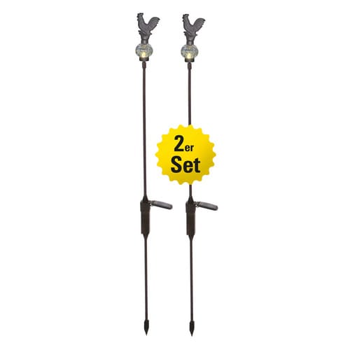 NÄVE Solar-Erdspieß, Hahn (antik), LED, 0,6 Ah, Metall/Glas - schwarz