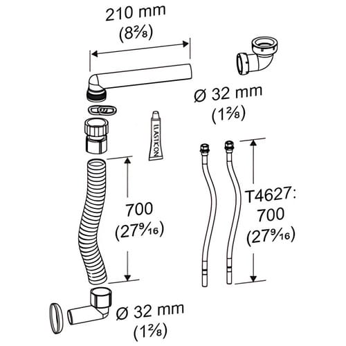 PRESSALIT® Zu- und Ablaufsystem, Länge: 70 cm, Kunststoff/Edelstahl - weiss