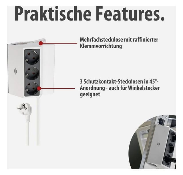 brennenstuhl® Klemmbare Steckdosenleiste 3-fach 3m weiss/anthrazit - grau