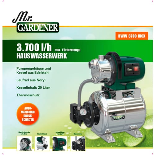 Mr. GARDENER Hauswasserwerk »HWW 3700 Inox«, 3700 l/h, 650 W, 4,2 bar - silberfarben