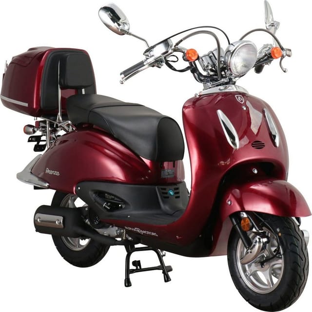 ALPHA MOTORS Motorroller »Firenze«, Retro, 50 ccm, 45 km/h, EURO 5, weinrot, inkl. Topcase