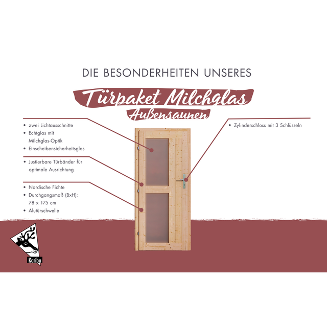 KARIBU Saunatür, 78x175 cm, Holz, Milchglas - weiss
