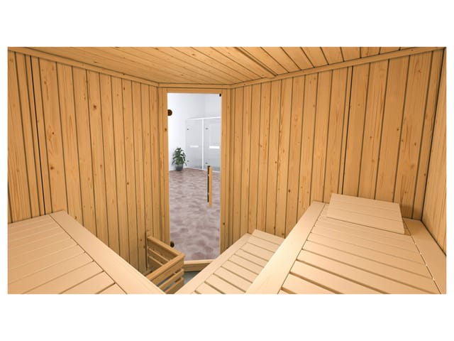 WEKA Ecksauna »VARBERG 3«, 6 Personen, inkl. 9 kW Ofen mit integrierter Steuerung - braun