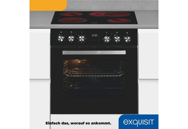 Exquisit Einbau-Herd-Set, 59 l, 4 Kochfelder - schwarz