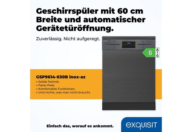 Exquisit Geschirrspüler »GSP9614-030B«, BxHxT: 59,8 x 84,5 x 60 cm, inox-az - silberfarben