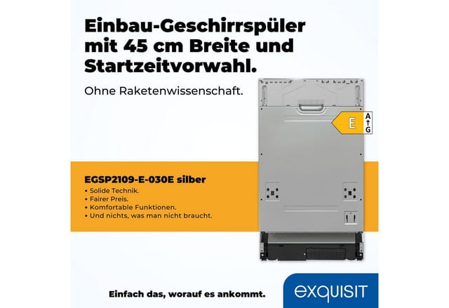 Exquisit Geschirrspüler »EGSP2109-E-030E«, BxHxT: 44,8 x 81,5 x 55 cm, silber - silberfarben
