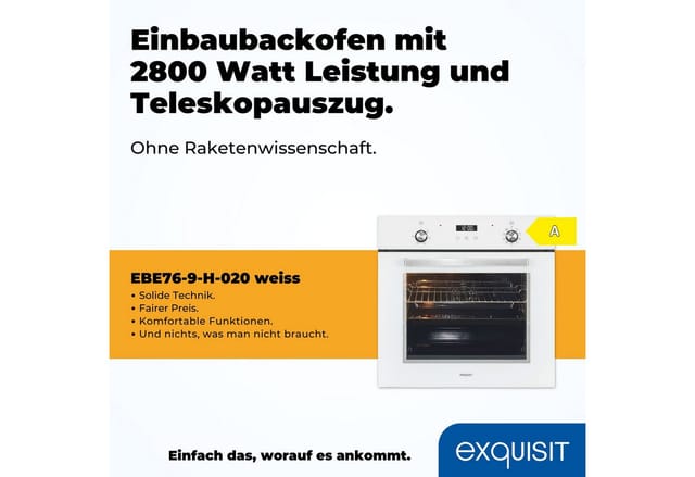 Exquisit Einbau-Backofen »EBE76-9-H-020 «, 76 l, metall, weiß - weiss