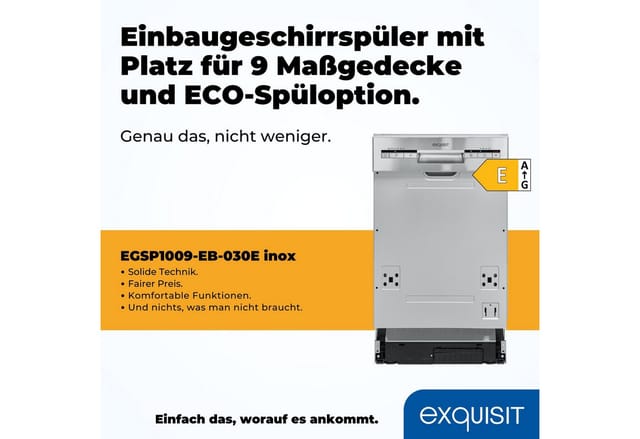 Exquisit Geschirrspüler »EGSP1009-EB-030E«, BxHxT: 44,8 x 81,5 x 57,4 cm, inox - silberfarben
