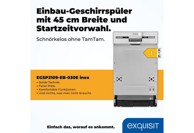 Exquisit Geschirrspüler »EGSP2109-EB-030E«, BxHxT: 44,8 x 81,5 x 57,4 cm, inox - silberfarben