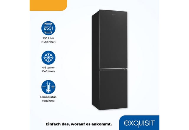 Exquisit Kühl-Gefrierkombination, BxHxL: 54,5 x 180,5 x 60 cm - schwarz