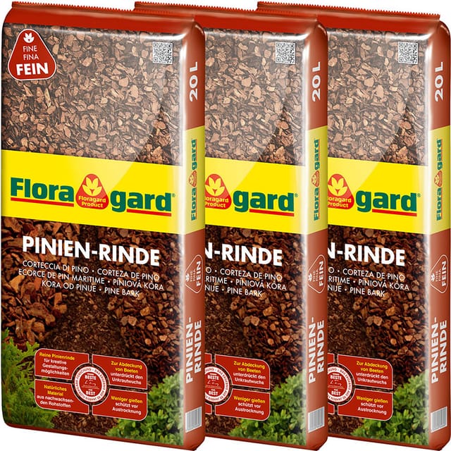 FLORAGARD Pinienrinde, 3 x 20 Liter, fein - braun