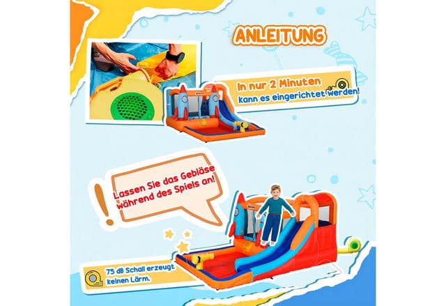 Outsunny Hüpfburg, mit Pool und Rutsche, LxBxH: 350 x 250 x 185 cm - bunt